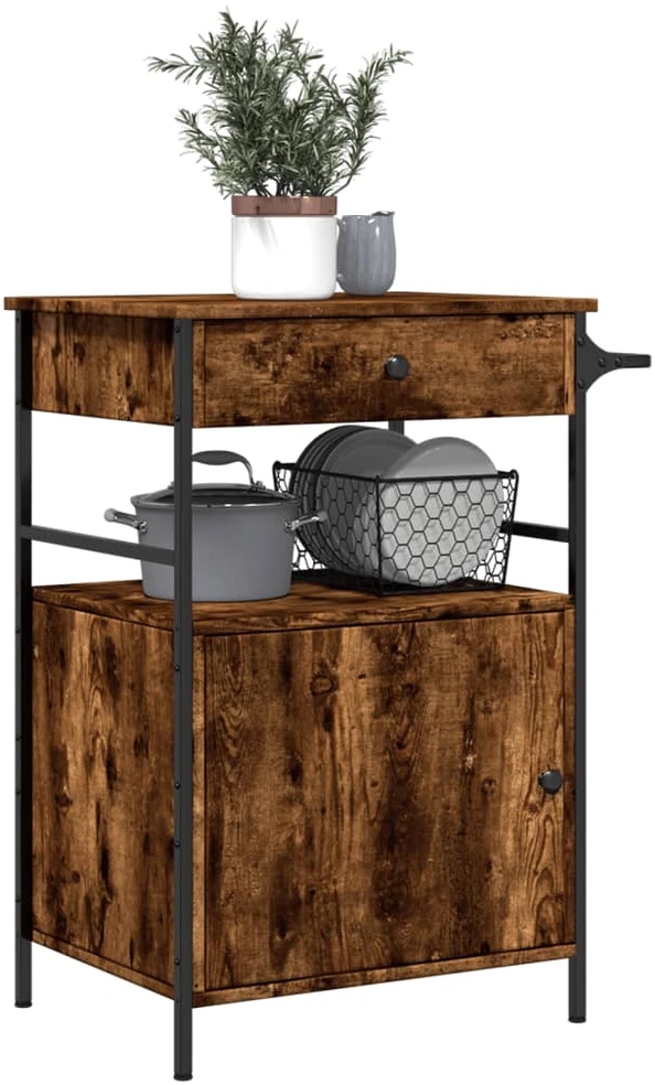 Virtuvės vežimėlis, dūminio ąžuolo, 56x43x89,5cm, mediena