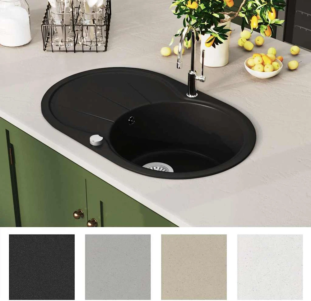 Virtuvinė plautuvė, granitas, vieno dubens, ovali, juoda