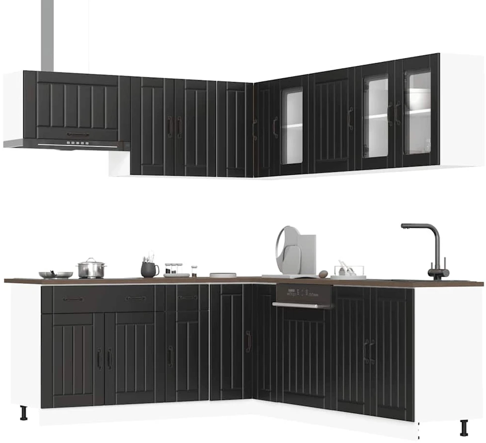 Virtuvinių spintelių komplektas, 11 dalių, Lucca, juoda
