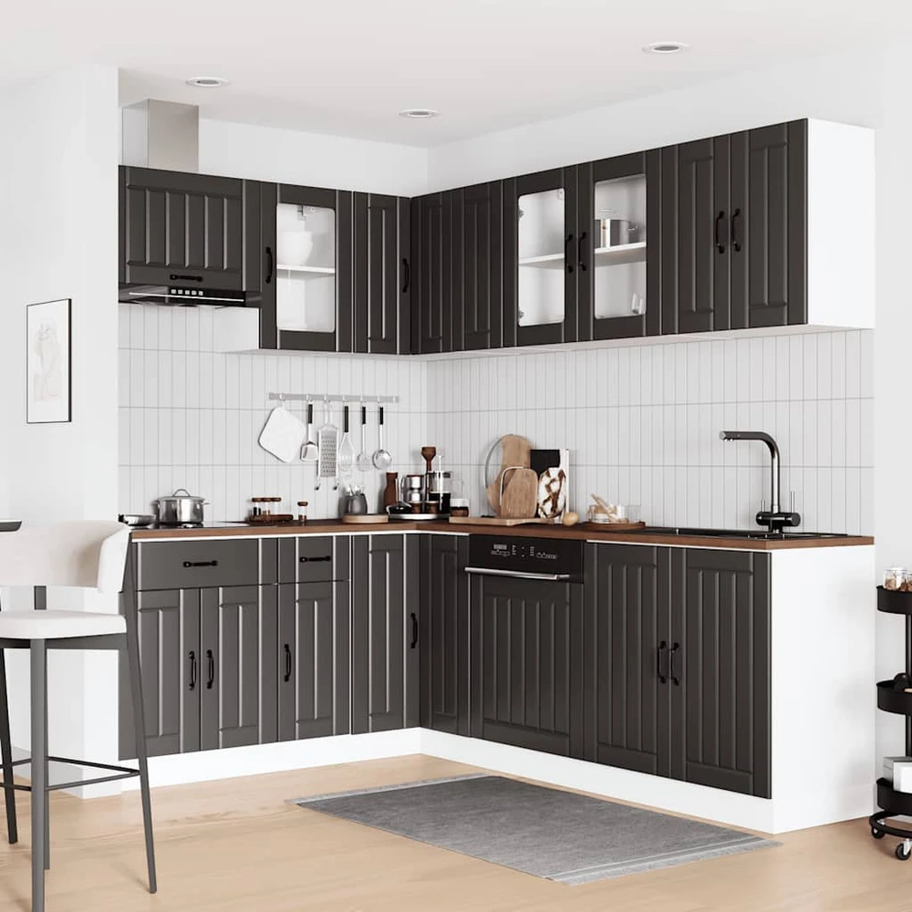 Virtuvinių spintelių komplektas, 11 dalių, Lucca, juoda