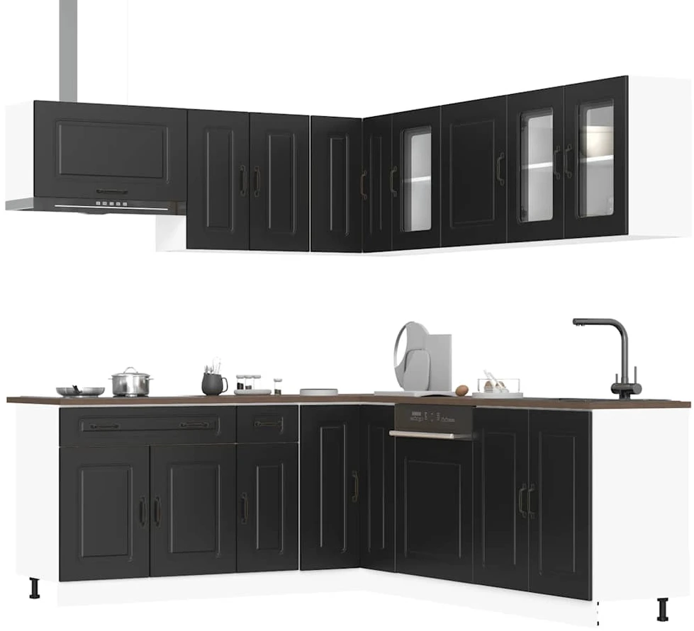 Virtuvinių spintelių komplektas, 11 dalių, Kalmar, juoda