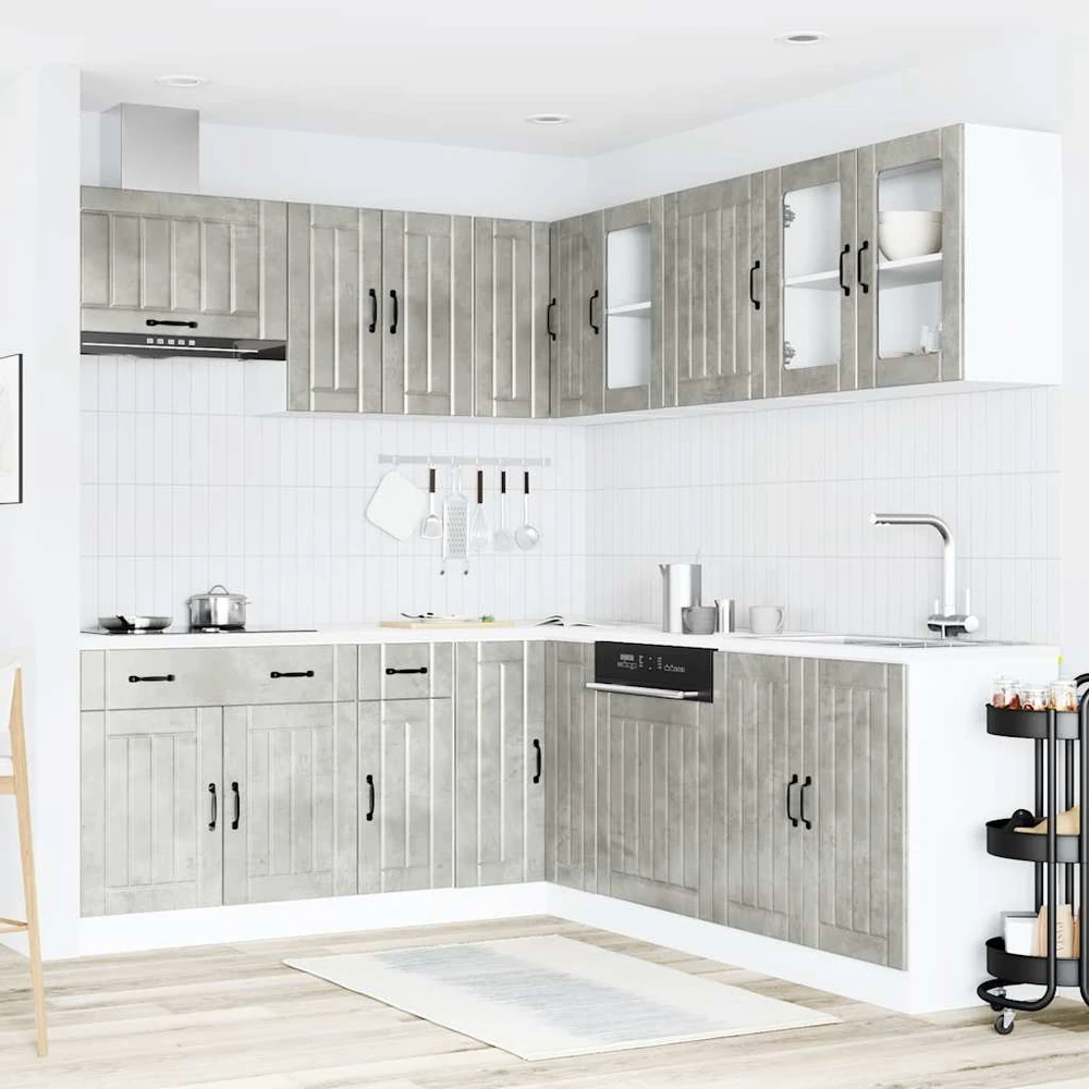 Virtuvinių spintelių komplektas, 11 dalių, Lucca, betono pilka