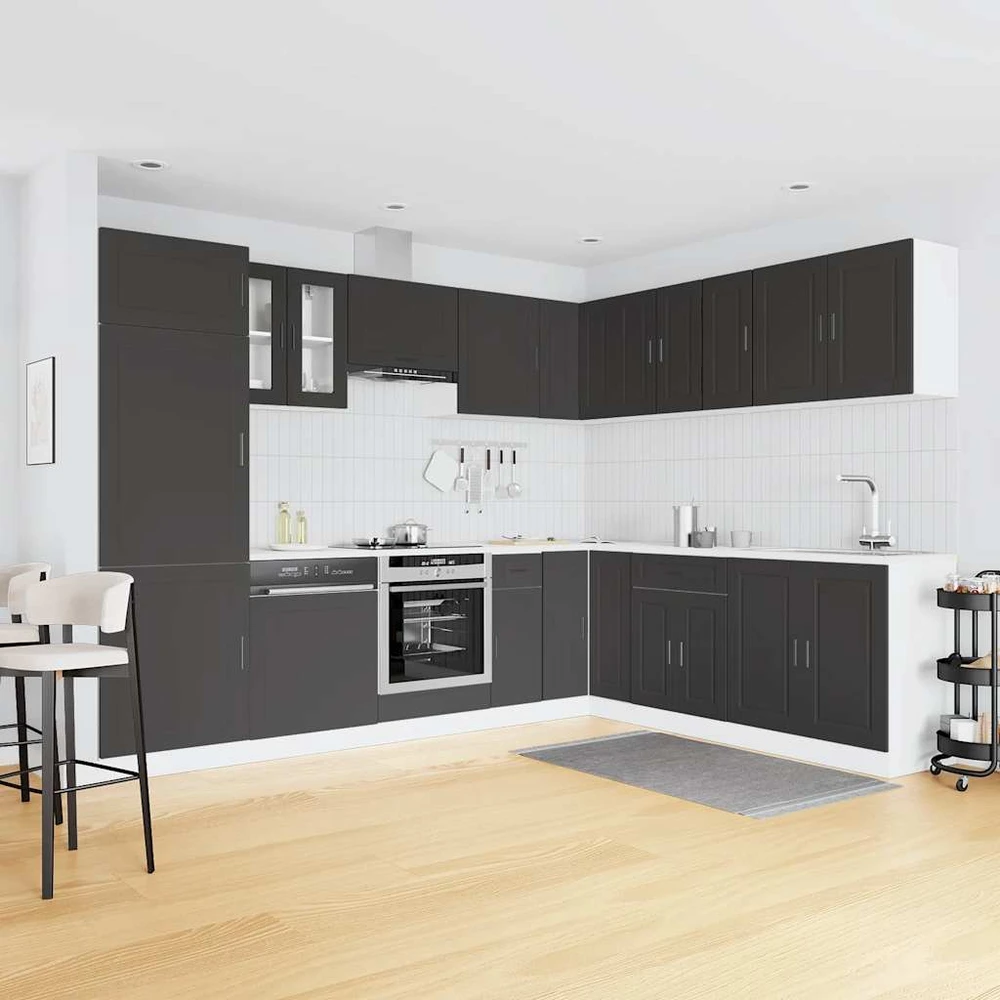 Virtuvinių spintelių komplektas, 14 dalių, Porto, juoda