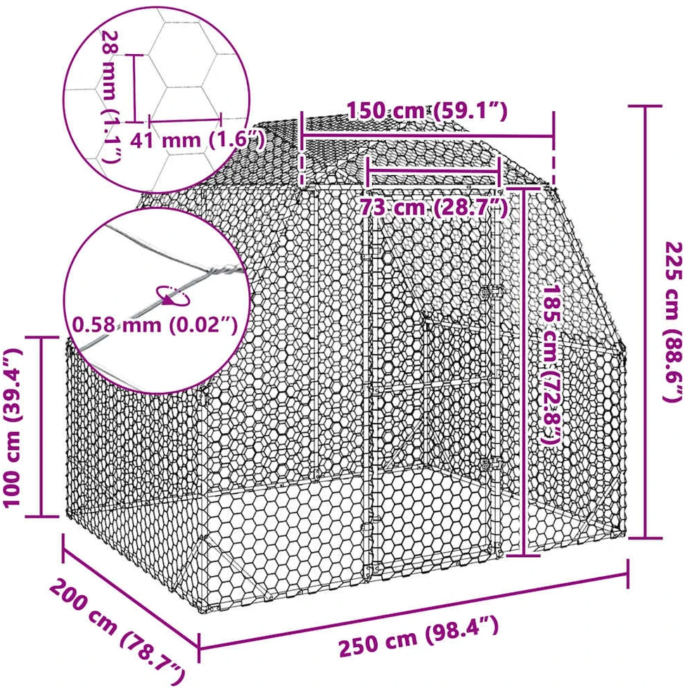 Vištienos bėgimas, 2,5x2x2,25m, galvanizuotas plienas
