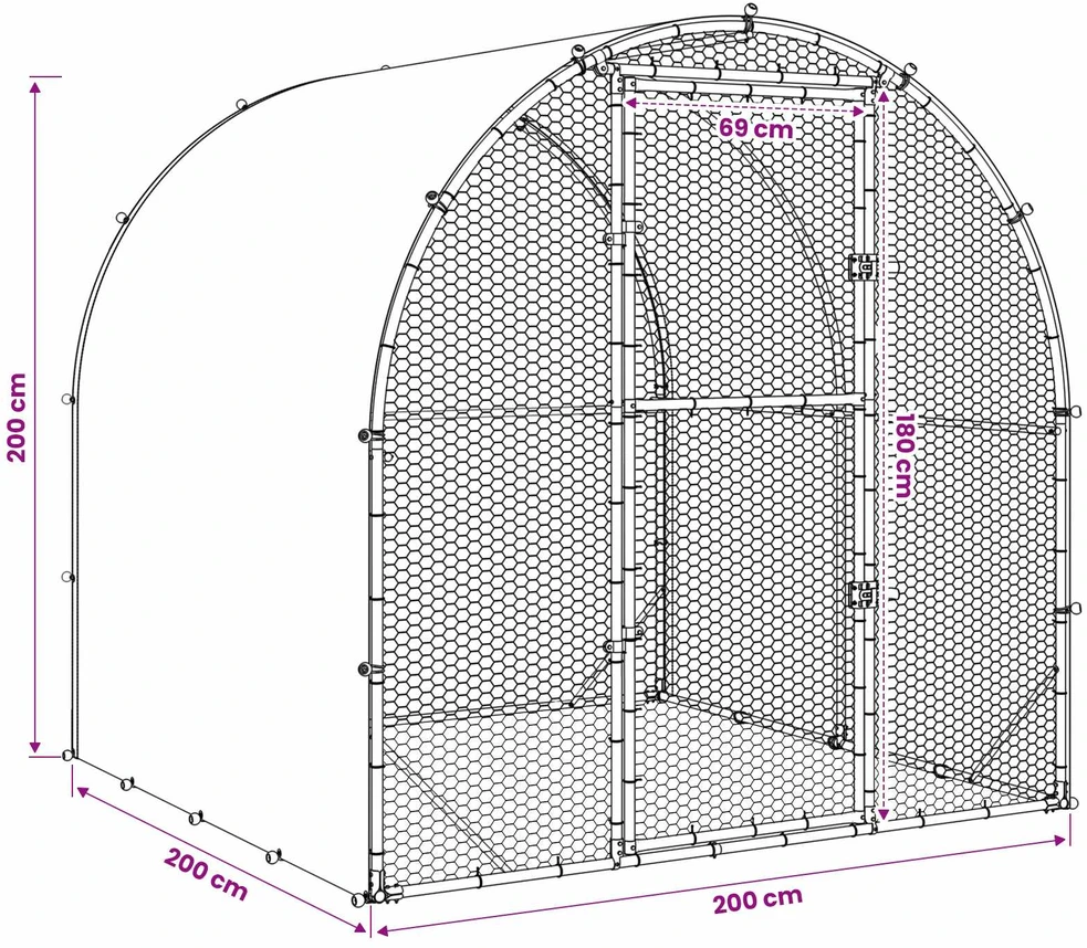 Vištų būdas Sidabrinė 200 x 200 x 200 cm Galvanizuotas plienas