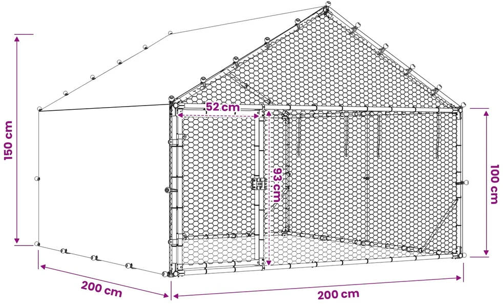 Vištų coop su stogu Sidabrinė 200 x 200 x 150 cm