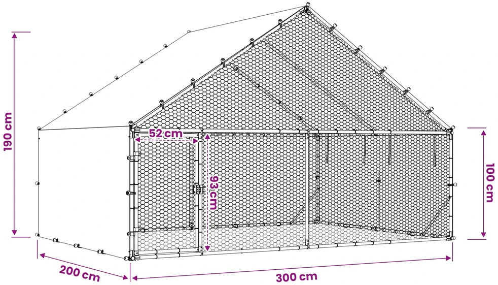 Vištų coop su stogu Sidabrinė 300 x 200 x 190 cm
