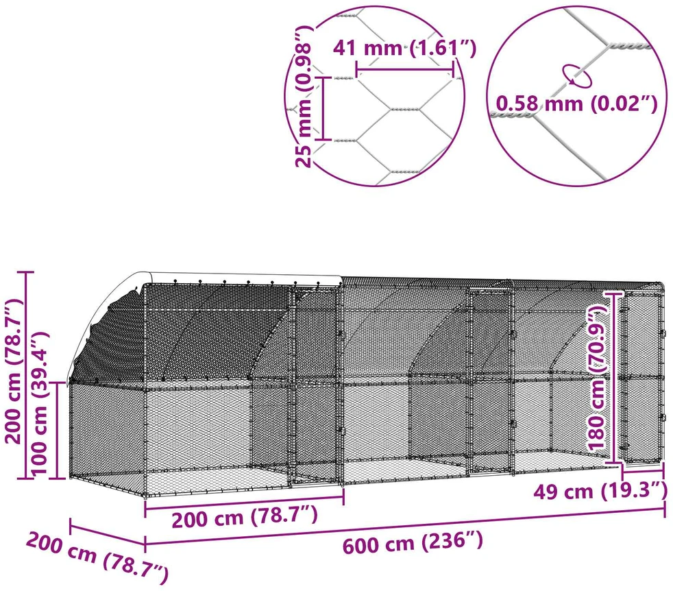 Narvas vištoms su 3 durelėmis 3 vnt. Sidabro 600x200x200cm