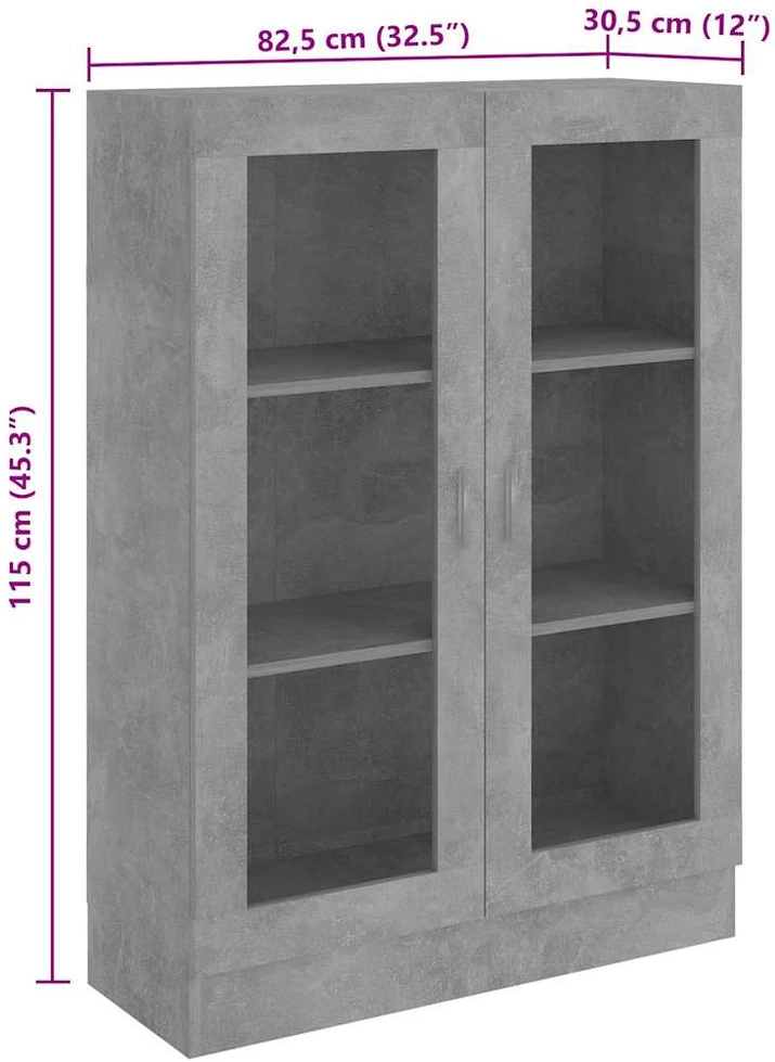 Vitrininė spintelė, betono, 82,5x30,5x115cm, apdirbta mediena