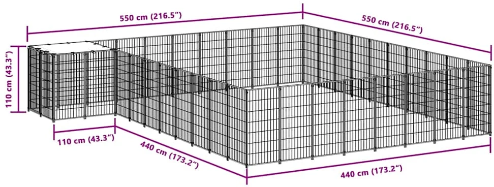 Voljeras šunims, juodos spalvos, 25,41 m², plienas