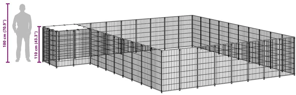 Voljeras šunims, juodos spalvos, 25,41 m², plienas