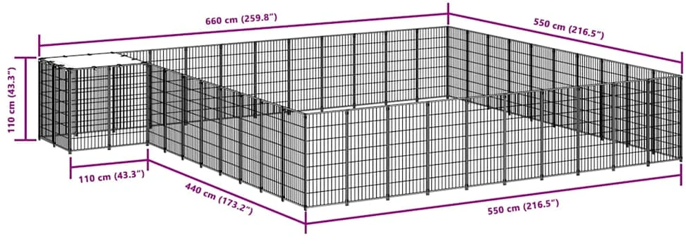 Voljeras šunims, juodos spalvos, 31,46m², plienas
