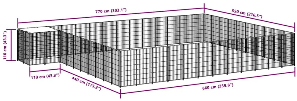 Voljeras šunims, juodos spalvos, 37,51m², plienas