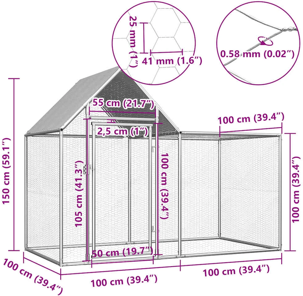 Voljeras viščiukams, 2x1x1,5m, galvanizuotas plienas