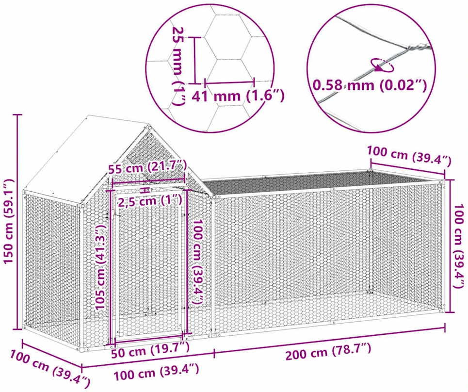 Voljeras viščiukams, 3x1x1,5m, galvanizuotas plienas