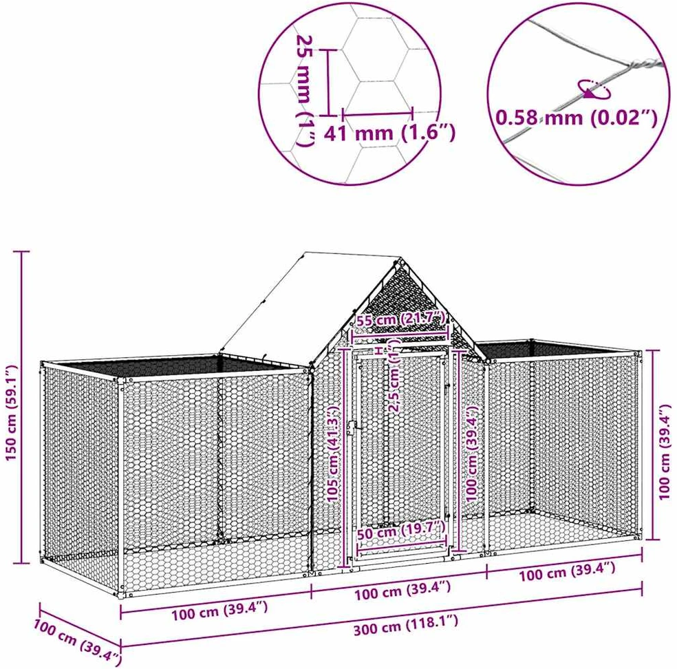 Voljeras viščiukams, 3x1x1,5m, galvanizuotas plienas
