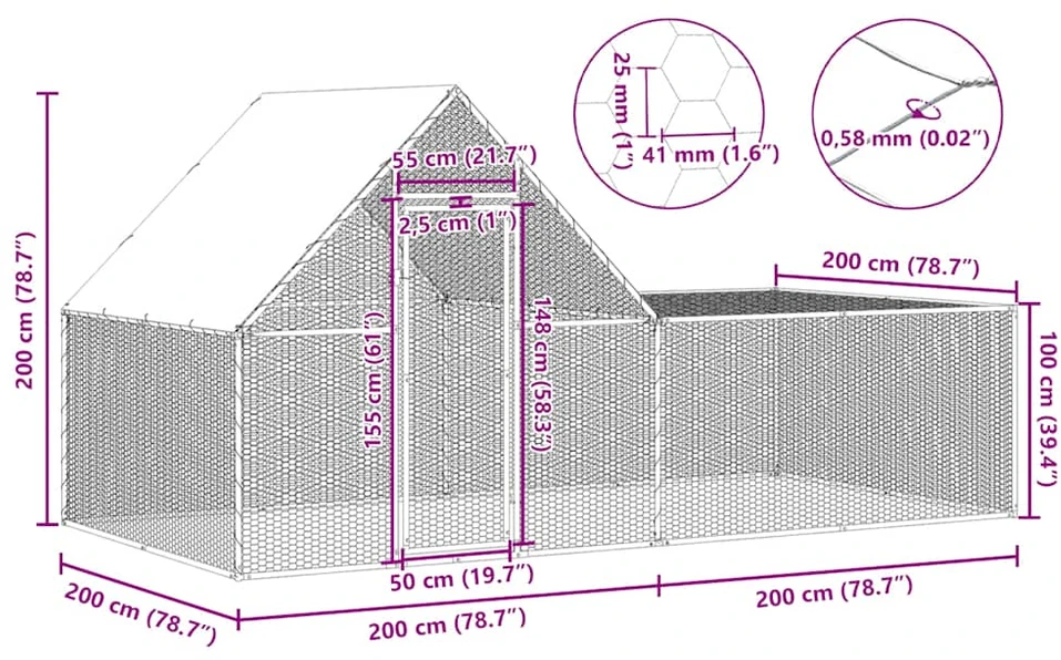 Voljeras viščiukams, 4x2x2m, galvanizuotas plienas