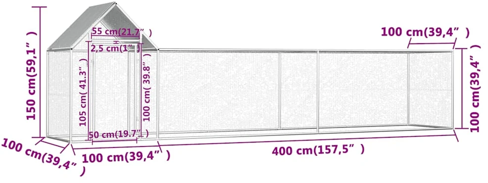 Voljeras viščiukams, 5x1x1,5 m, galvanizuotas plienas