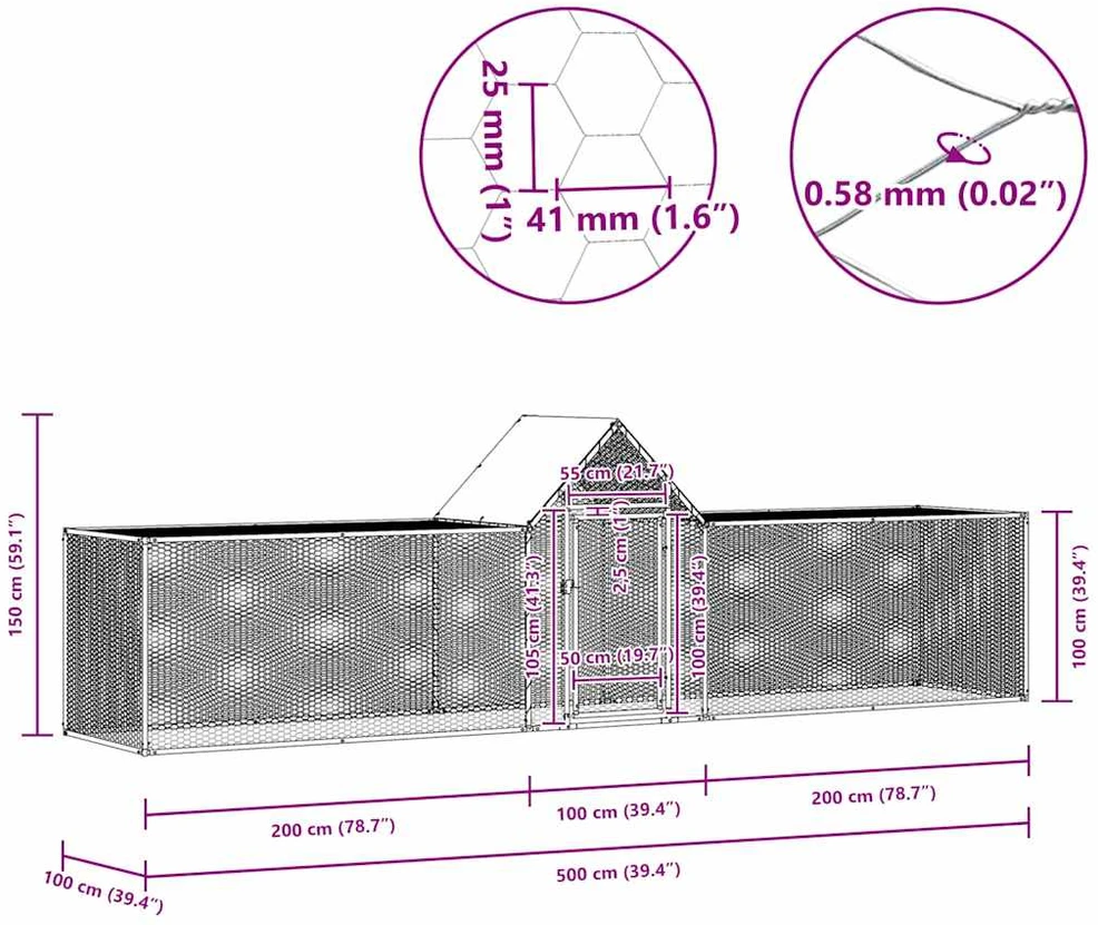 Voljeras viščiukams, 5x1x1,5m, galvanizuotas plienas
