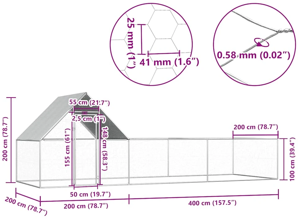 Voljeras viščiukams, 6x2x2m, galvanizuotas plienas