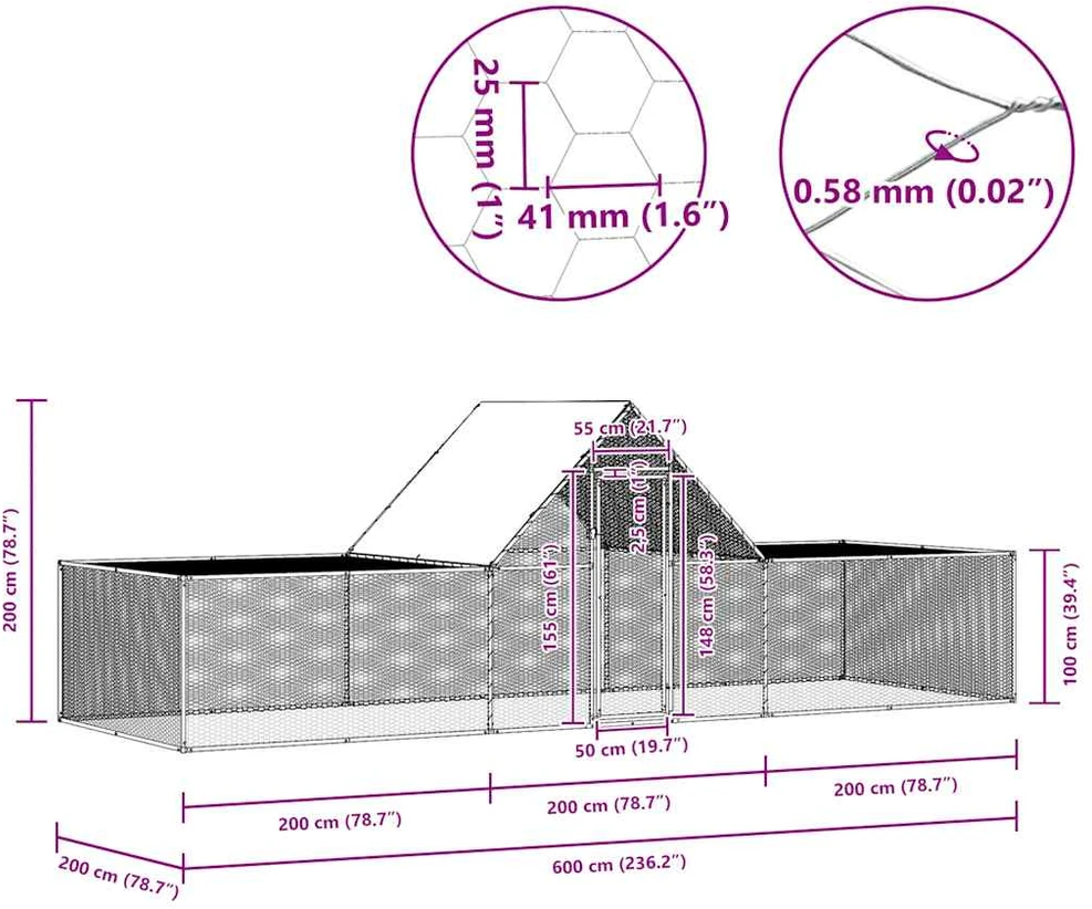 Voljeras viščiukams, 6x2x2m, galvanizuotas plienas