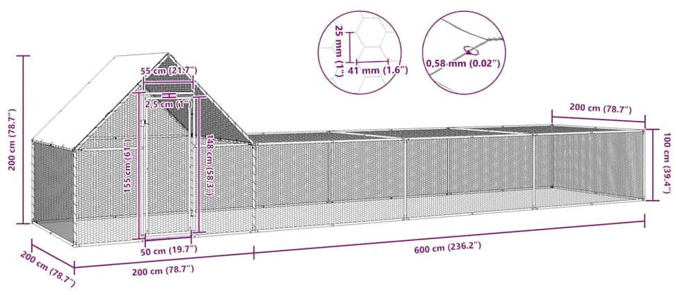 Voljeras viščiukams, 8x2x2m, galvanizuotas plienas