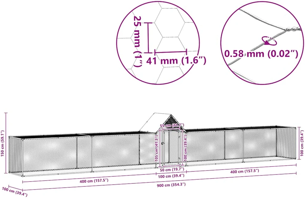Voljeras viščiukams, 9x1x1,5m, galvanizuotas plienas