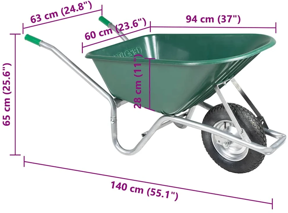 Wheelbarrow Žalias 90 L 150 kg Cinkuotas plienas ir plastikas