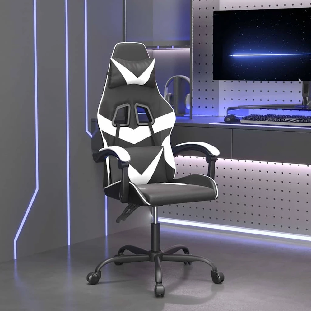Žaidimų kėdė, juodos ir baltos spalvos, dirbtinė oda