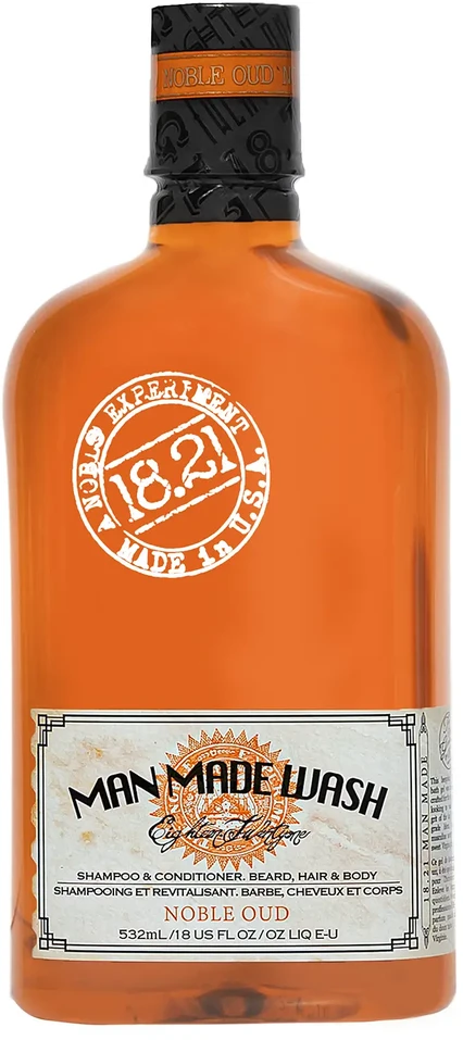 Daugiafunkcė priemonė vyrams 3 in 1, t.y. stiprinamasis šampūnas, kondicionierius ir kūno prausiklis viename 18.21 Man Made Wash Noble Oud, 532 ml