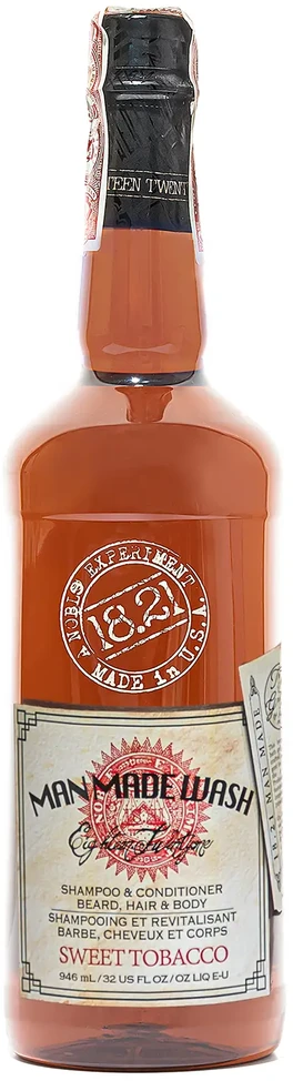 18.21 Man Made Wash Sweet Tobacco daugiafunkcė priemonė vyrams 3in1: šampūnas, kondicionierius ir kūno prausiklis viename, 950 ml