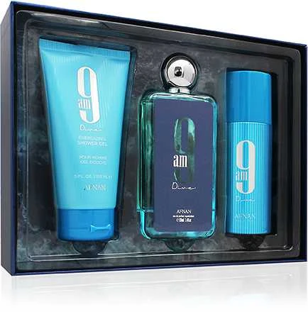 Unisex kvepalų rinkinys Afnan 9am Dive (EDP, 100 ml + purškiamas dezodorantas, 150 ml + dušo želė, 150 ml)
