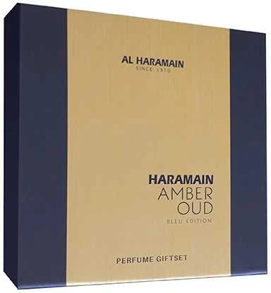 Al Haramain Amber Oud Bleu Edition rinkinys: 75ml EDP purškiklis + 30ml EDP purškiklis + 200ml dezodorantas