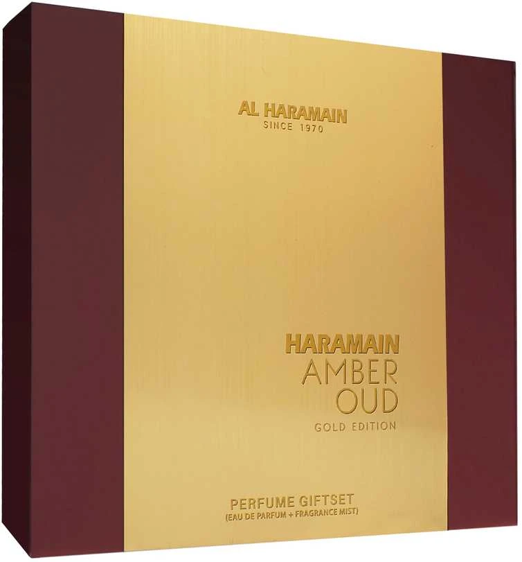 Al Haramain Amber Oud Gold Edition parfuminio vandens purškimo rinkinys 75ml + parfuminio vandens purškiklis 30ml + purškiamas dezodorantas 200ml