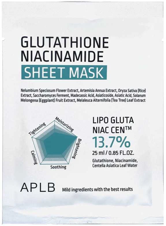 APLB Glutathione Niacinamide Sheet Mask lakštinė veido kaukė, 25 ml