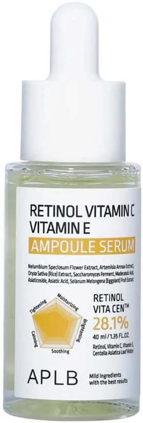 APLB Retinol Vitamin C Vitamin E Ampoule Serum koncentruotas veido serumas su vitaminais ir retinoliu, 40 ml