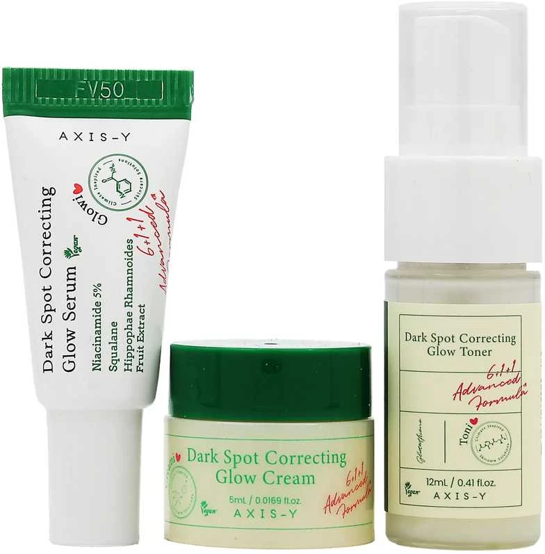 AXIS-Y „Mini Glow“ trio tonikas 12 ml + serumas 5 ml + kremas 5 ml