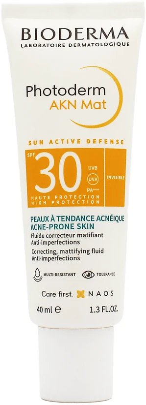 BIODERMA PHOTODERM AKN MAT, apsauginis kremas nuo saulės mišriai riebiai bei į aknę linkusiai odai, SPF30, 40 ml