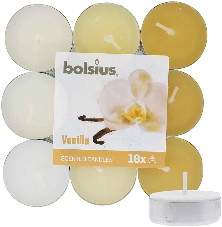 Žvakė, arbatinė Bolsius Vanilla, 4 h, 20 mm, 18 vnt.