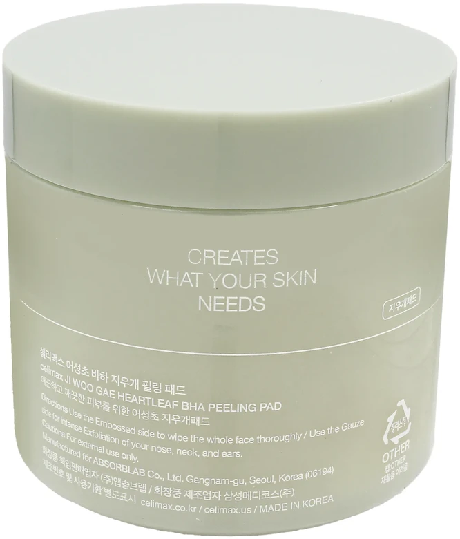 Celimax Ji Woo Gae Heartleaf BHA Peeling Pad padeliai visų tipų veido odai, 60 vnt.