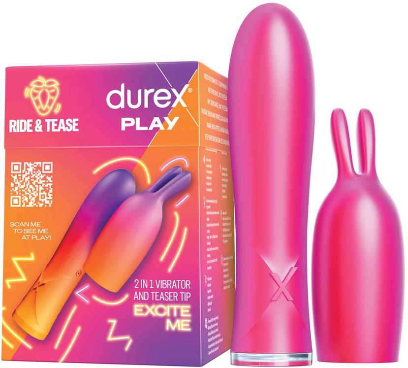 Durex Žaiskite Vibe &amp; Tease 2in1 vibratorių su stimuliuojančiu antgaliu