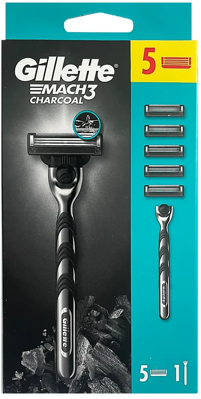 Gillette Mach3 Charcoal Skustuvas Vyrams, 1 Gillette Skustuvas + 5 Keičiamos Galvutės