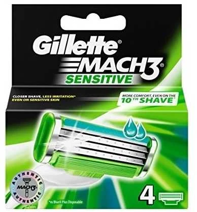 „Gillette Mach3 Sensitive“ keičiami peiliukai vyrams, 4 vnt.