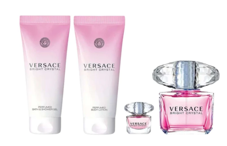 Kvepalų rinkinys moterims Versace Bright Crystal (EDT, 90 ml + EDT, 5 ml + kūno losjonas, 100 ml + dušo želė, 100 ml)