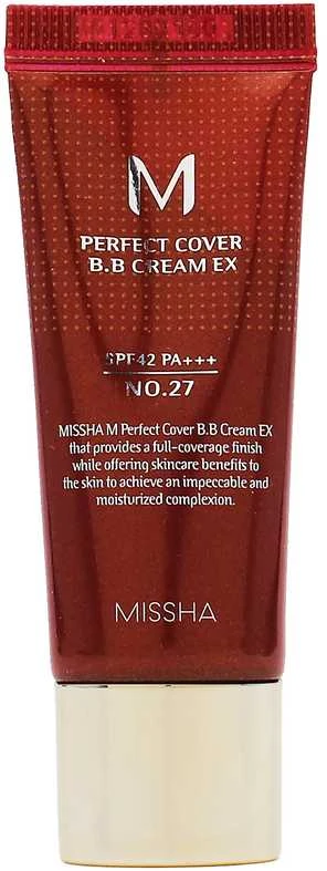 Missha M Perfect Cover BB Kreminis SPF42/PA+++ maskuojantis/drėkinantis BB veido kremas, atspalvis: 27 Honey rusvai gelsvas, 20 ml