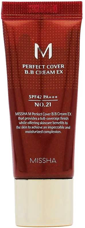 Missha M Perfect Cover BB Kreminis SPF42/PA+++ maskuojantis/drėkinantis BB veido kremas, atspalvis: 21 Light rusvai gelsvas, 20 ml