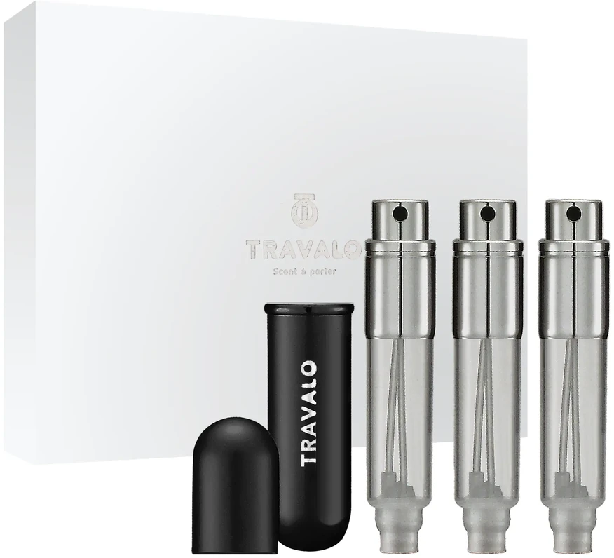 Travalo Classic HD SET Juodas pildomų kvepalų buteliukų (atomaizerių) rinkinys, 3 x 5 ml