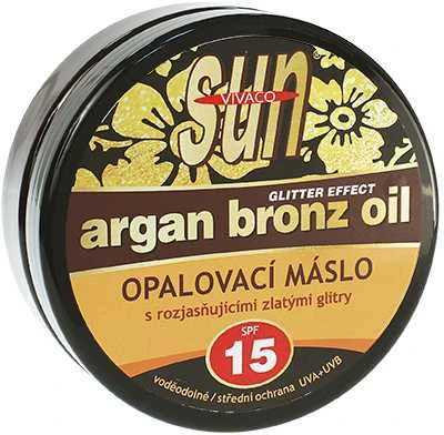 Vivaco SUN Argan Bronz Oil įdegio sviestas su skaistinančiu auksiniu blizgučiu ir ekologišku argano aliejumi SPF 15 200 ml