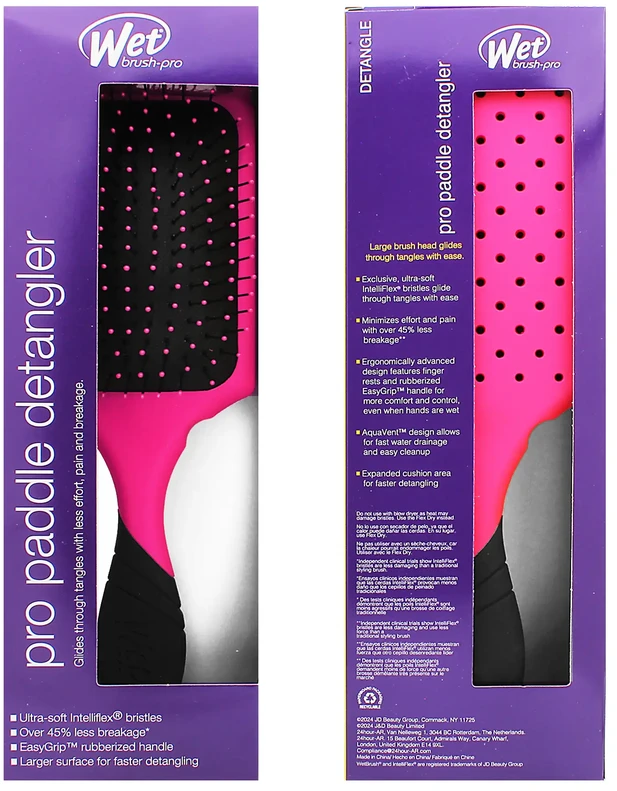Wet Brush The Wet "The Wet Pro Paddle Detangler" rožinis plaukų šepetys ilgiem plaukam