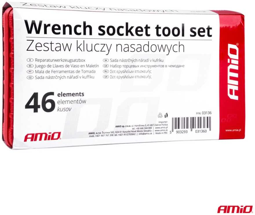 1/4" galvučių ir raktų rinkinys 46 vnt., Cr-V, AMIO-03136